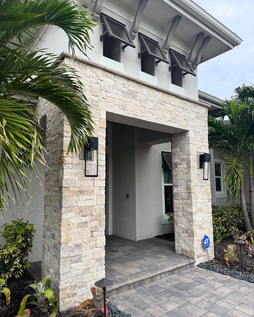 Stone veneer installation by the Dream Surface Designs team